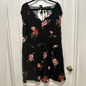 Torrid Button Down Black Romper with Red Floral Design